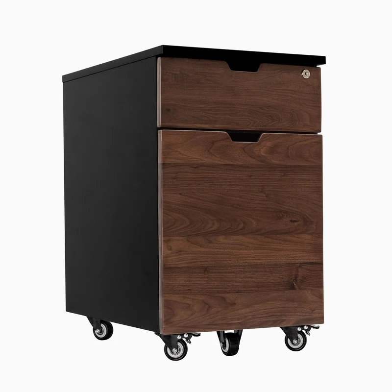 Desky Minimal Wooden Filing Cabinet - White / Black Ash Hardwood
