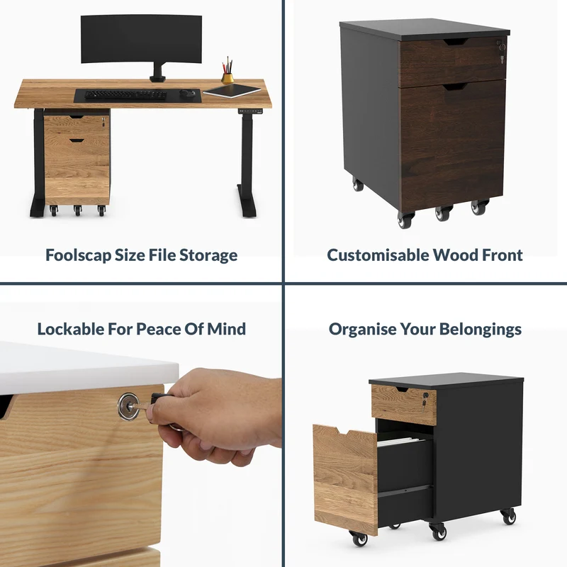 Desky Minimal Wooden Filing Cabinet - White / Red Cedar Softwood