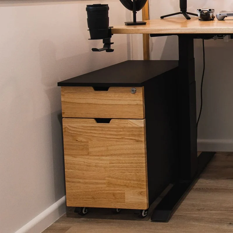 Desky Minimal Wooden Filing Cabinet - White / Red Cedar Softwood