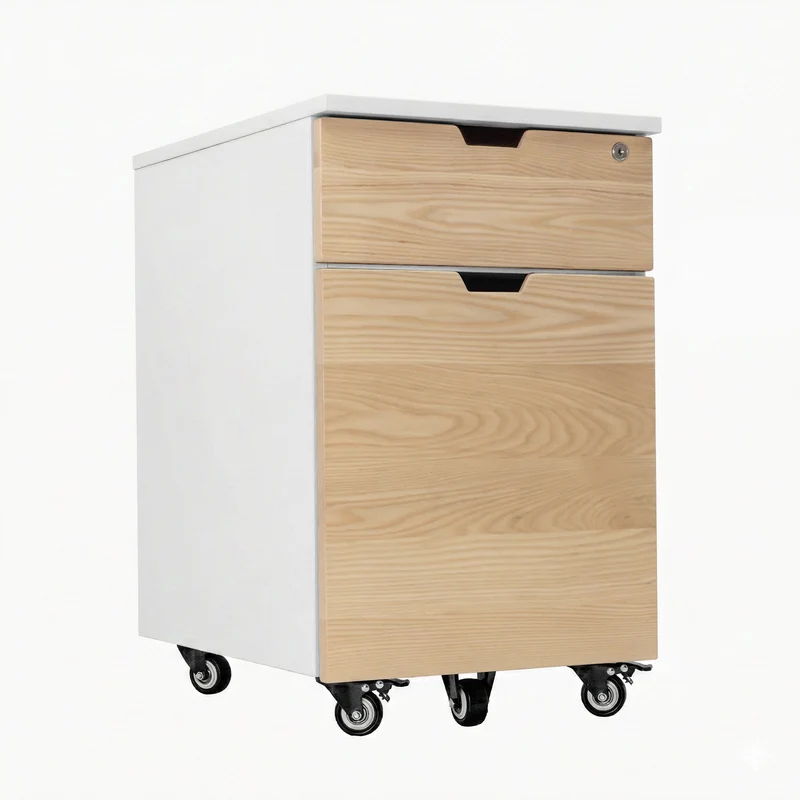 Desky Minimal Wooden Filing Cabinet - White / Bamboo
