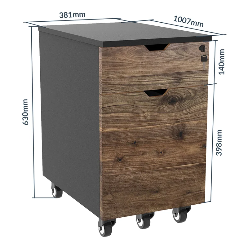 Desky Minimal Wooden Filing Cabinet - White / Sublime Teak Melamine