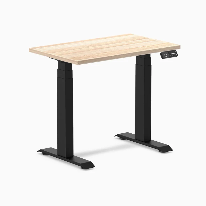 Desky Dual Mini Sit Stand Desk 800x500 Classic Oak Desktop and Matte Black Frame