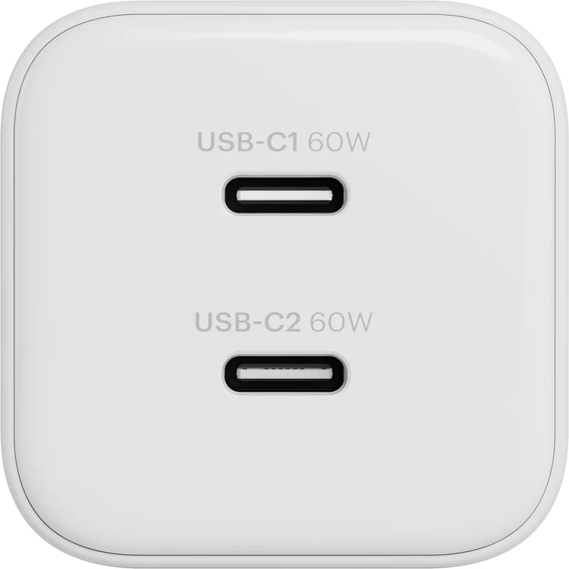 Cygnett Charge & Connect 60W Dual USB-C Wall Charger with 1m C-C Cable (White)