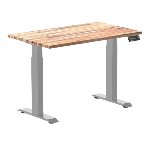Desky Dual Mini Hardwood Sit Stand Desk 100cm Acacia Desktop and Grey Frame