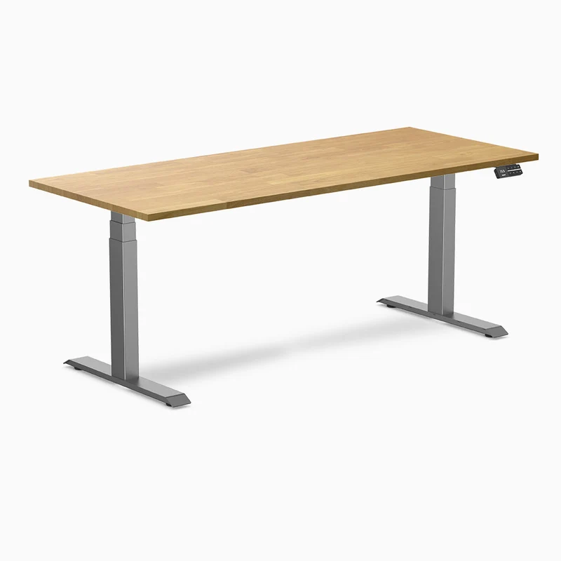 Desky Dual Rubberwood Sit Stand Desk 180cm Light Oak Desktop and Space Grey Frame