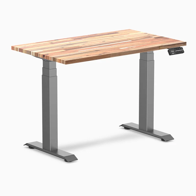 Desky Dual Mini Hardwood Sit Stand Desk 100cm Acacia Desktop and Space Grey Frame