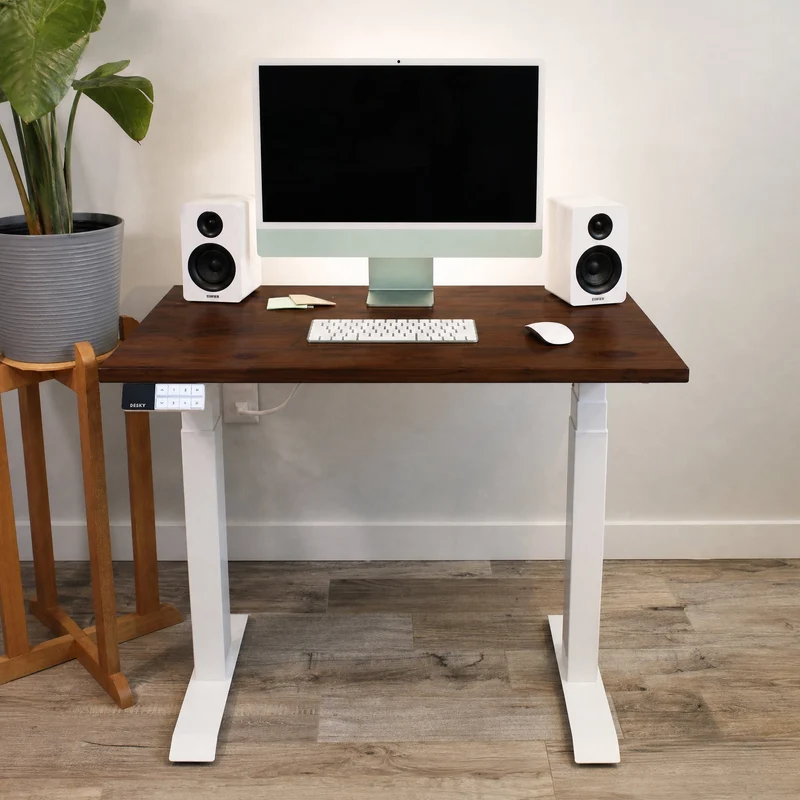 Desky Dual Mini Softwood Sit Stand Desk 100cm American Rustic Pine Desktop and Wheat Frame