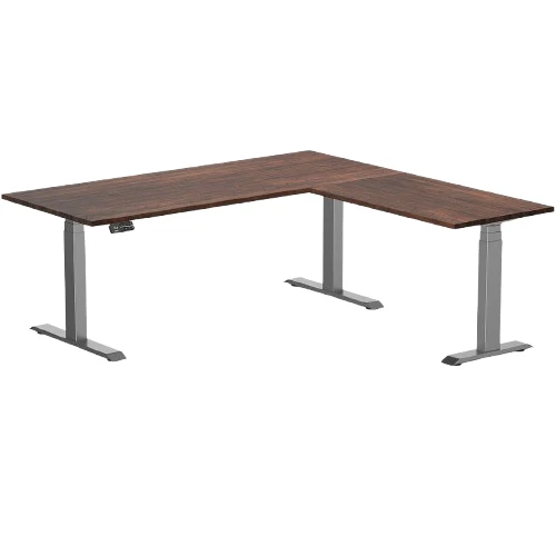 Desky Bamboo L-Shape Sit Stand Desk - 180 x 175 cm American Rustic Pine Top and Space Grey Leg