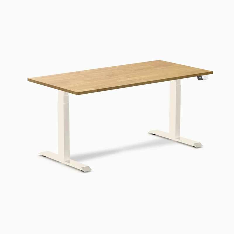 Desky Dual Rubberwood Sit Stand Desk 150cm Light Oak Desktop and Wheat Frame