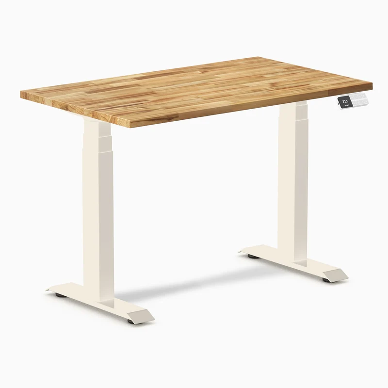 Desky Dual Mini Hardwood Sit Stand Desk 100cm Acacia Desktop and Wheat Frame