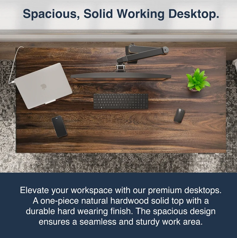 Desky Dual Hardwood Sit Stand Desk 120cm Teak Desktop and Wheat Frame