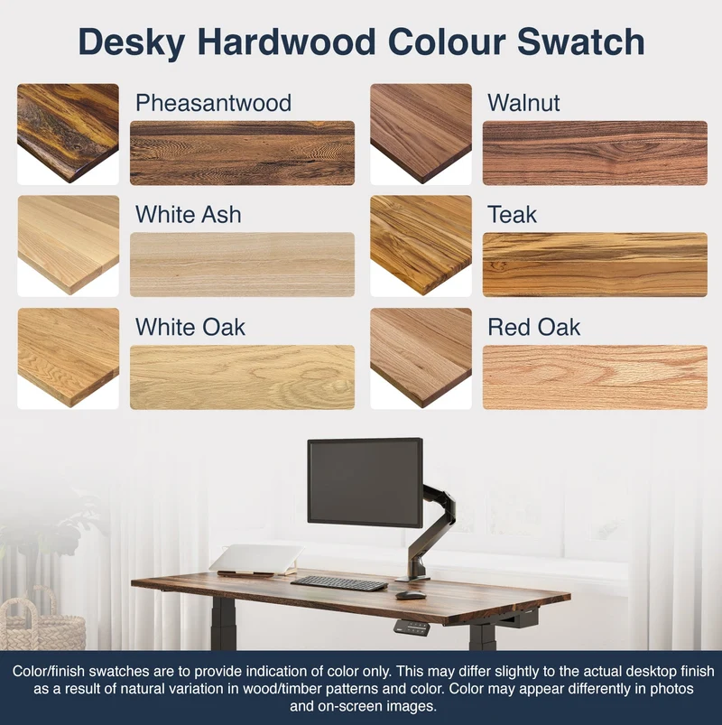 Desky Dual Hardwood Sit Stand Desk 120cm Teak Desktop and Wheat Frame
