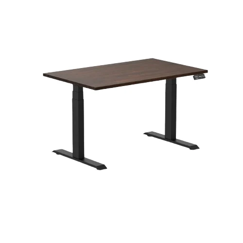 Desky Dual Rubberwood Sit Stand Desk 120cm Dark Walnut Desktop and Matte Black Frame