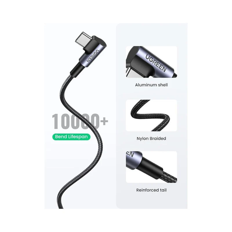 UGREEN USB-C to USB-A Braided Cable 90° Angled (1M)