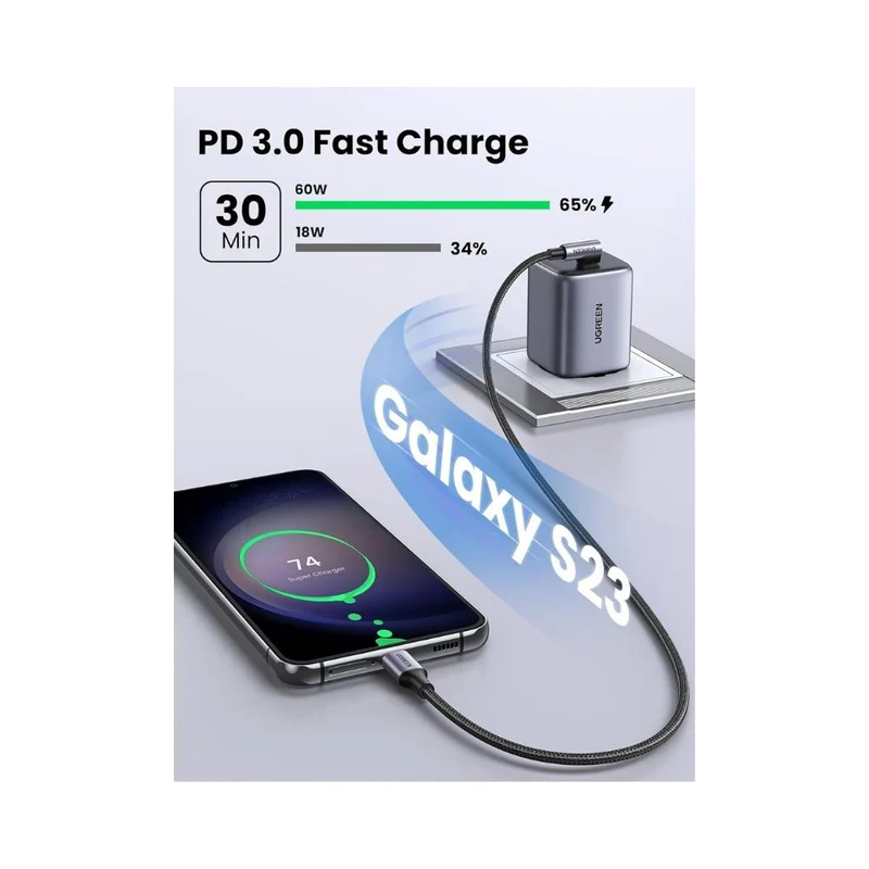UGREEN 90 Degree Angle USB-C Male to USB-C Male 60W Braided Cable 1m