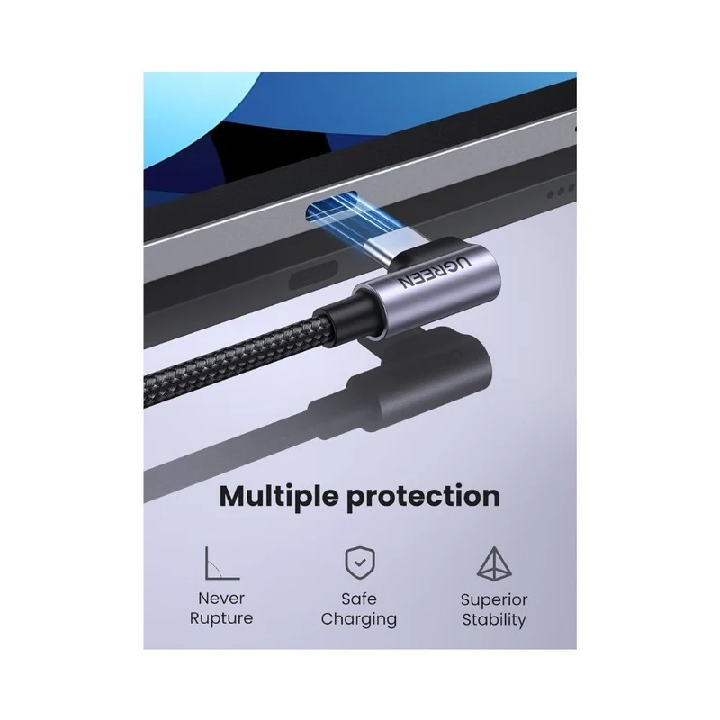UGREEN 90 Degree Angle USB-C Male to USB-C Male 60W Braided Cable 1m