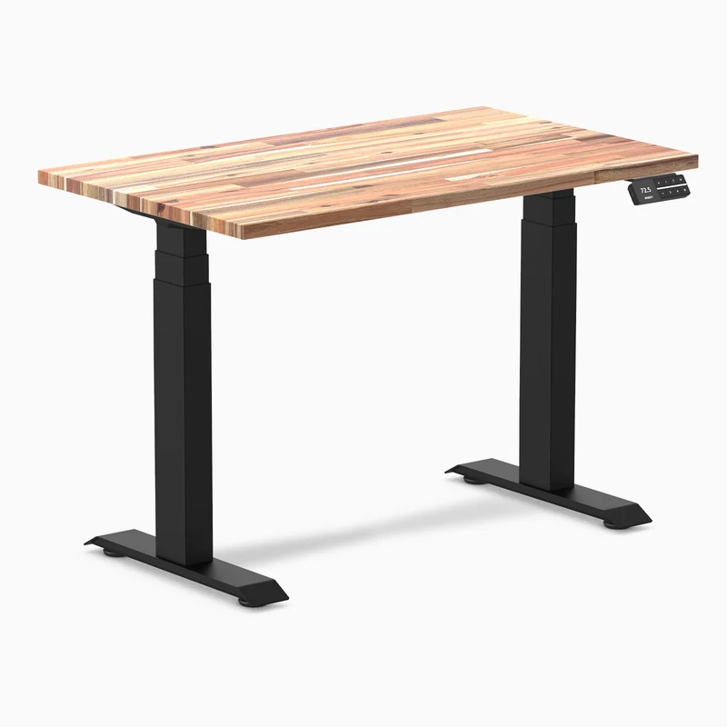 Desky Dual Mini Hardwood Sit Stand Desk 100cm Acacia Desktop and Matte Black Frame