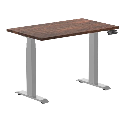 Desky Dual Mini Softwood Sit Stand Desk 100cm American Rustic Pine Desktop and Grey Frame