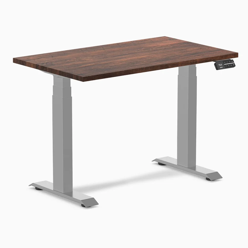 Desky Dual Mini Softwood Sit Stand Desk 100cm American Rustic Pine Desktop and Grey Frame