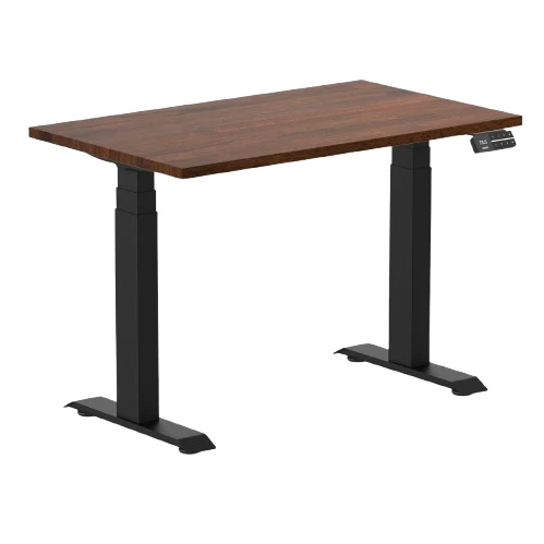 Desky Dual Mini Rubberwood Sit Stand Desk 100cm Red Walnut Desktop and Matte Black Frame