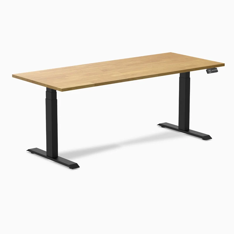 Desky Dual Rubberwood Sit Stand Desk 180cm Light Oak Desktop and Matte Black Frame