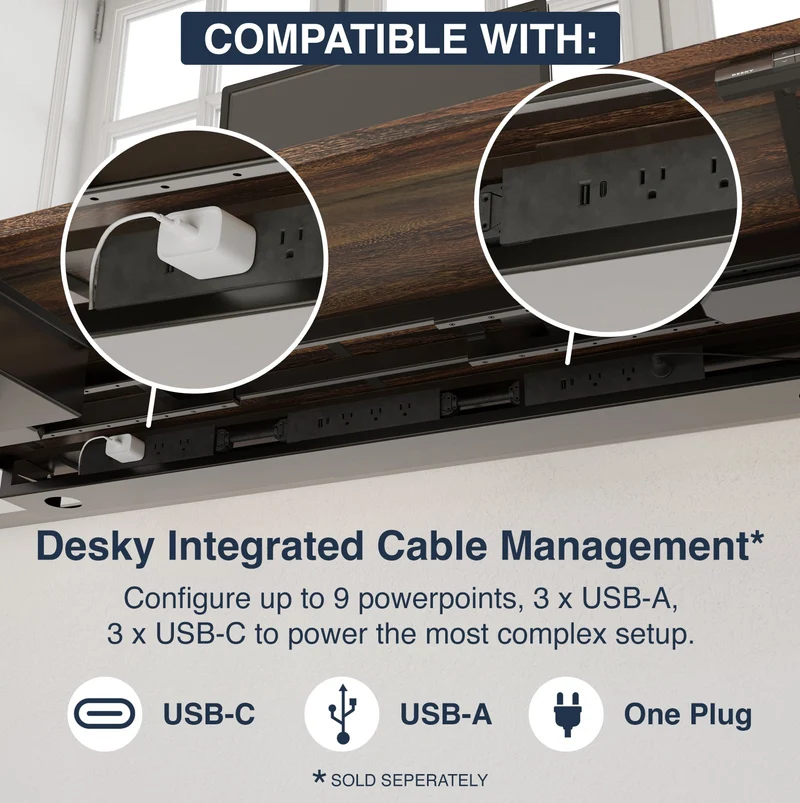 Desky Dual Hardwood Sit Stand Desk 120cm Teak Desktop and White Frame