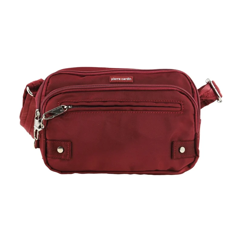 Pierre Cardin Nylon Anti-Theft Cross Body Bag Locking Strap RFID Blocking Wine