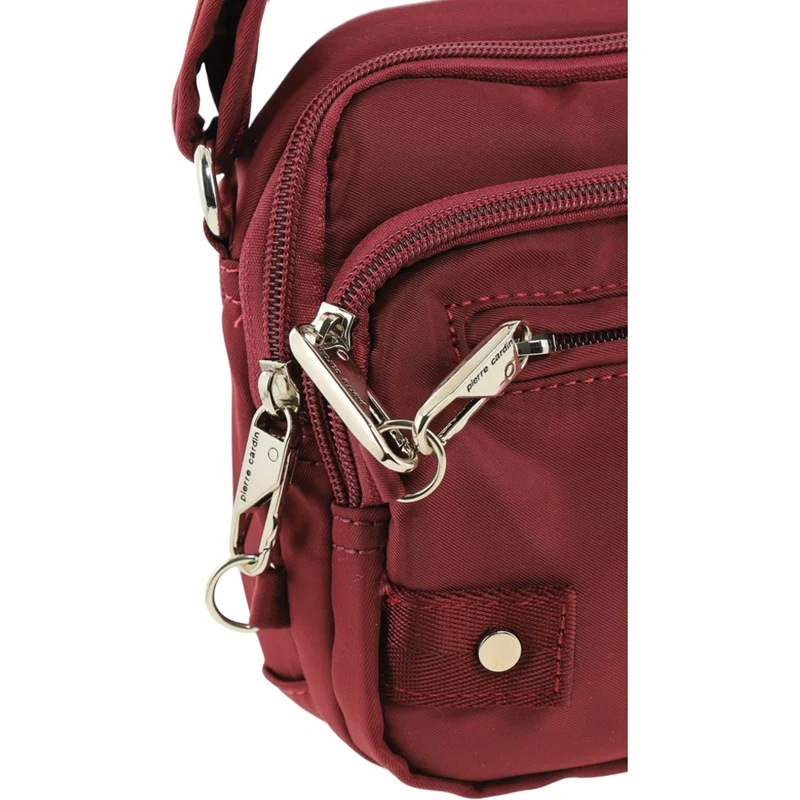 Pierre Cardin Nylon Anti-Theft Cross Body Bag Locking Strap RFID Blocking Wine