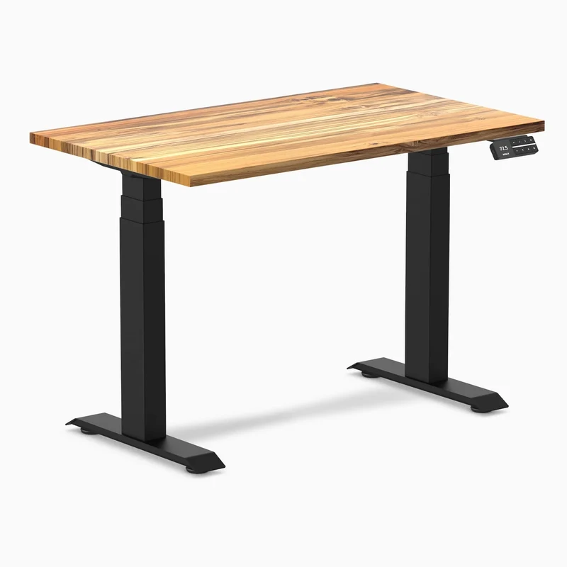 Desky Dual Mini Hardwood Sit Stand Desk 100cm Teak Desktop and Matte Black Frame