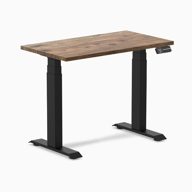 Desky Dual Mini Hardwood Sit Stand Desk 90cm Natural Walnut Desktop and Matte Black Frame