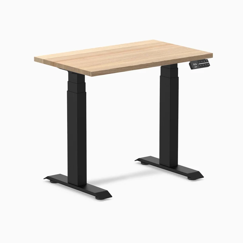 Desky Dual Mini Hardwood Sit Stand Desk 80cm White Ash Desktop and Matte Black Frame