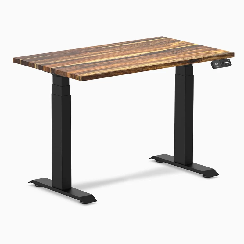 Desky Dual Mini Hardwood Sit Stand Desk 100cm Pheasantwood Desktop and Matte Black Frame