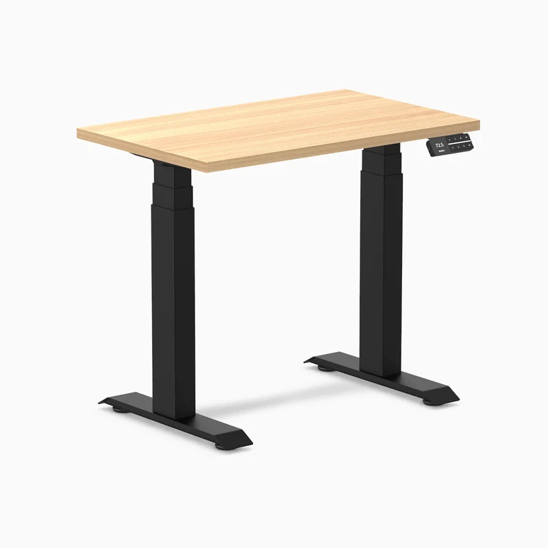 Desky Dual Mini Sit Stand Desk 800x500 Sublime Teak Desktop and Matte Black Frame
