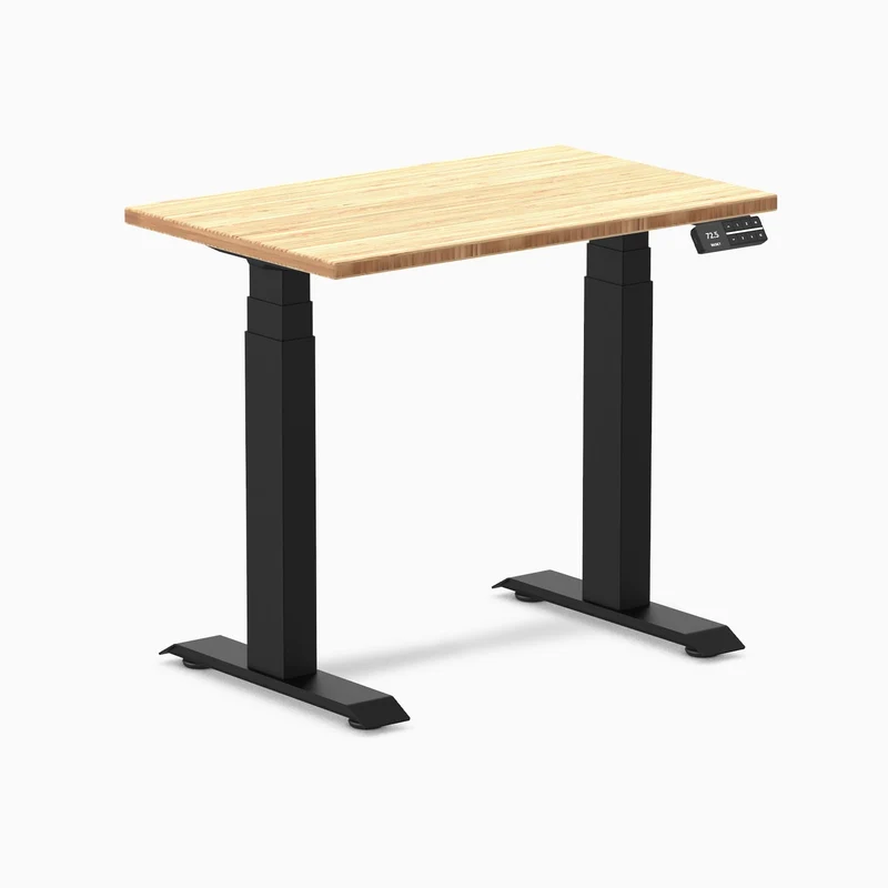 Desky Dual Mini Bamboo Sit Stand Desk 80cm (Bamboo Desktop/Matte Black Frame)