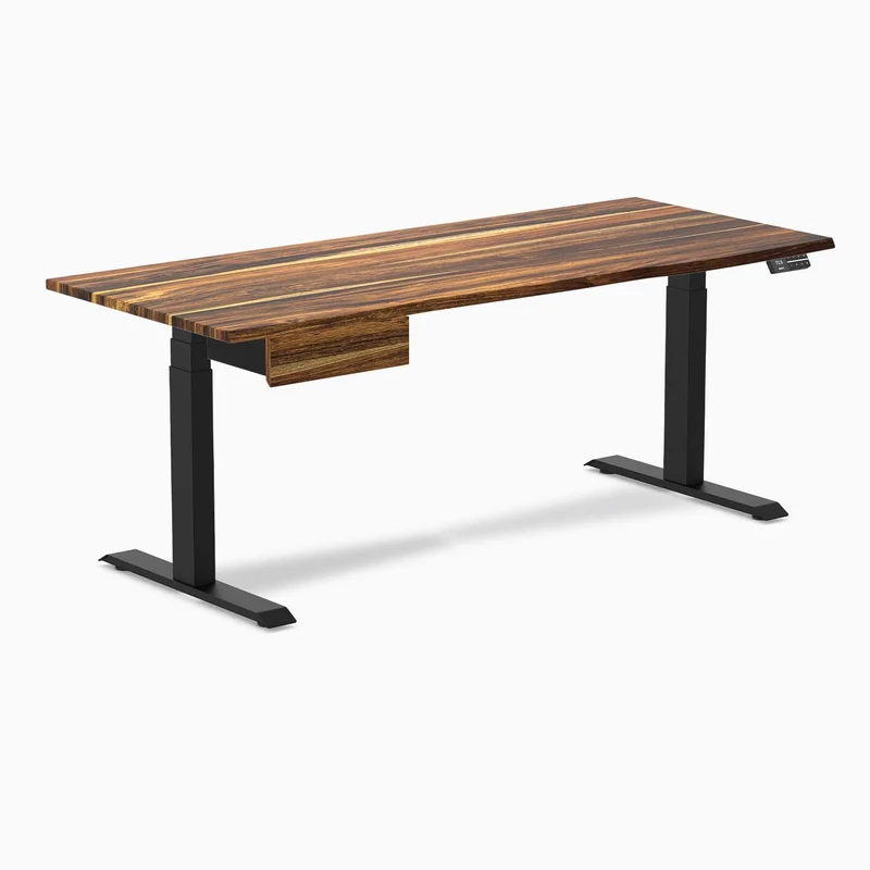 Desky Dual Hardwood Standing Desk With Drawer 150cm Walnut Desktop and Matte Black Frame