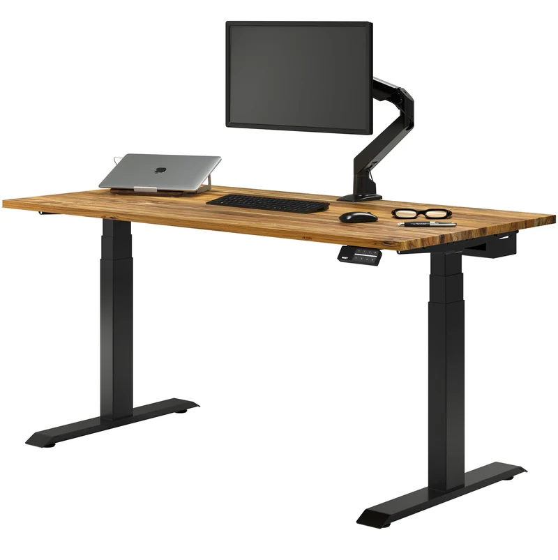 Desky Dual Hardwood Sit Stand Desk 150cm (Teak Desktop/Matte Black Frame)