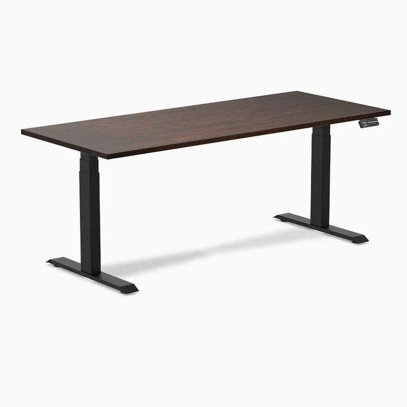 Desky Dual Rubberwood Sit Stand Desk 180cm Dark Walnut Desktop and Matte Black Frame