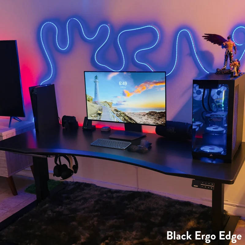 Desky Alpha Dual Sit Stand Gaming Desk - Ergo Edge 1200x750mm (Matte Black)