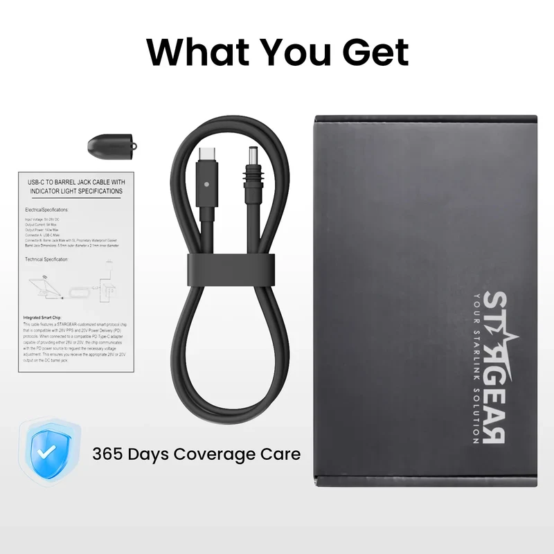 STARGEAR Mini 140W USB-C to DC Power Cable with LED for Starlink Mini 2m/5m