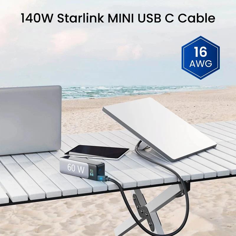 STARGEAR Mini 140W USB-C to DC Power Cable with LED for Starlink Mini 2m/5m