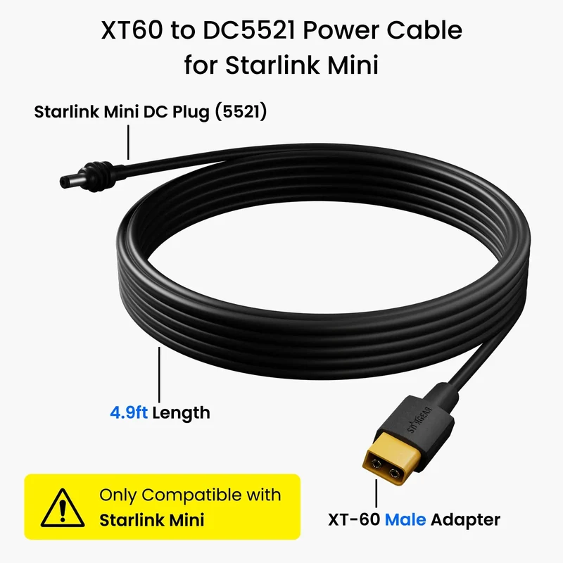 STARGEAR Mini XT60 to DC Power Cable for Starlink Mini 1.5M