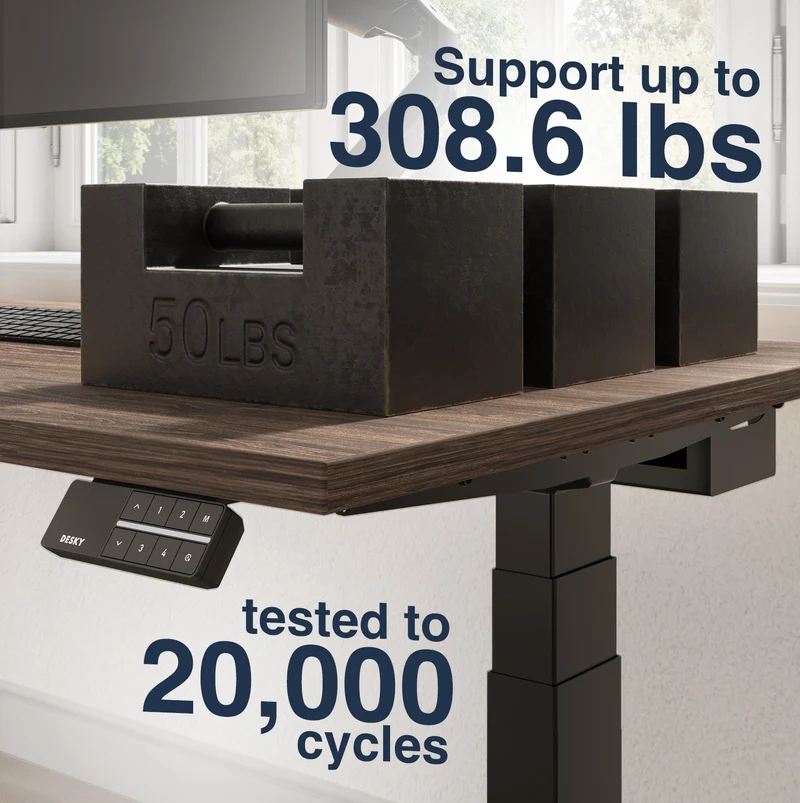 Desky Dual Melamine Sit Stand Desk 180cm White Desktop and Matte Black Frame