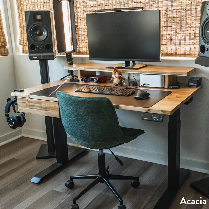 Desky Dual Hardwood Sit Stand Desk 180cm Acacia Desktop and Grey Frame