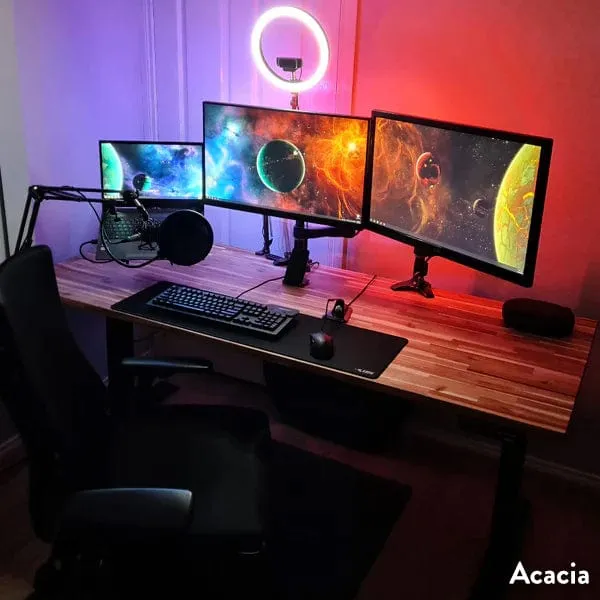 Desky Dual Hardwood Sit Stand Desk 180cm Acacia Desktop and Grey Frame