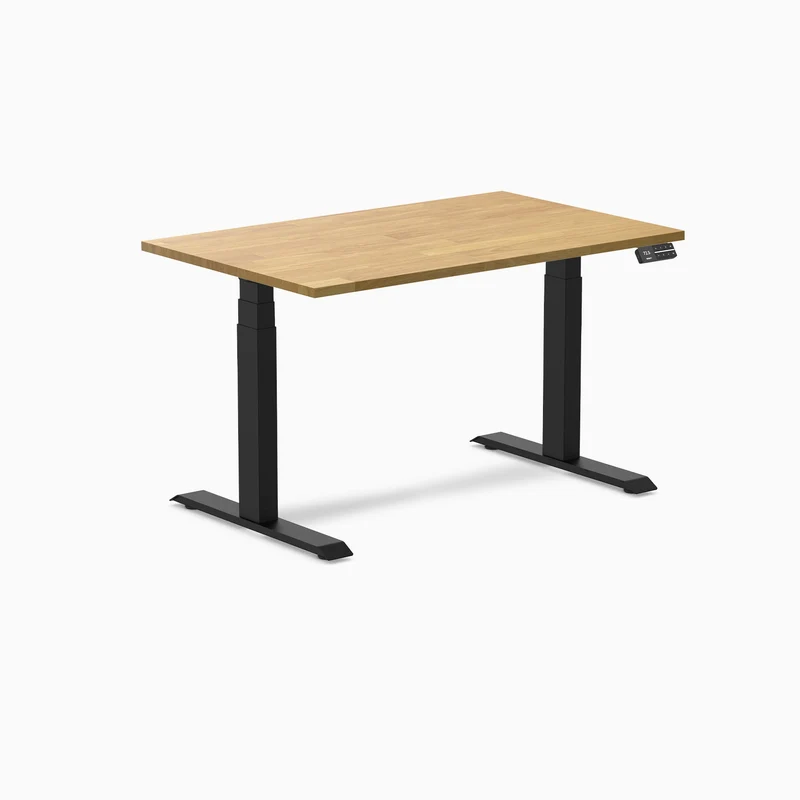 Desky Dual Rubberwood Sit Stand Desk 120cm Light Oak Desktop and Matte Black Frame