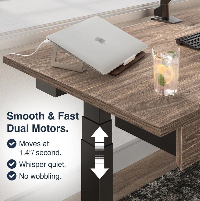 Desky Dual Melamine Sit Stand Desk 120cm Natural Walnut Desktop and Matte Black Frame