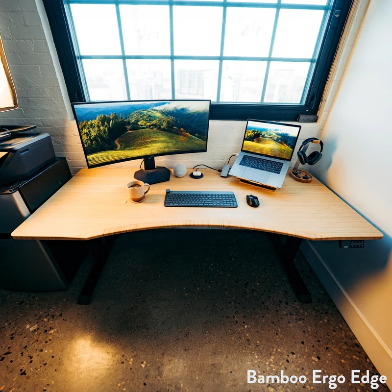 Desky Dual Ergo Edge Sit Stand Desk 180cm Black Desktop and Matte Black Frame