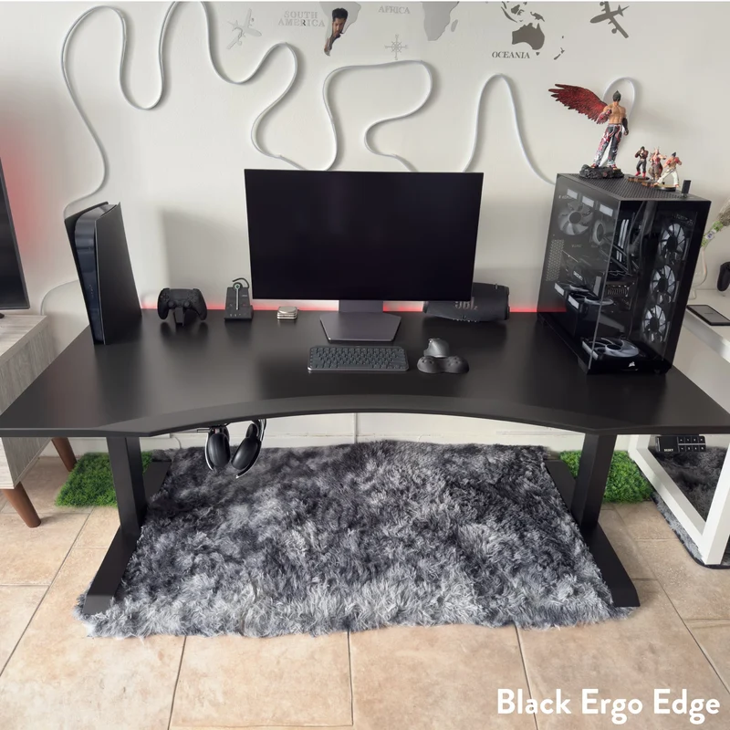 Desky Dual Ergo Edge Sit Stand Desk 180cm Black Desktop and Matte Black Frame