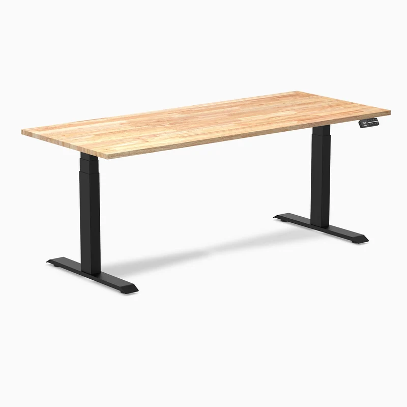 Desky Dual Rubberwood Sit Stand Desk 180cm Natural Timber Desktop and Matte Black Frame