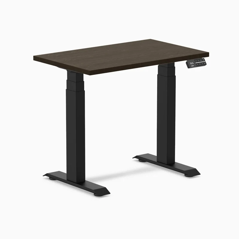 Desky Dual Mini Bamboo Sit Stand Desk 80cm (Dark Bamboo Desktop/Matte Black Frame)